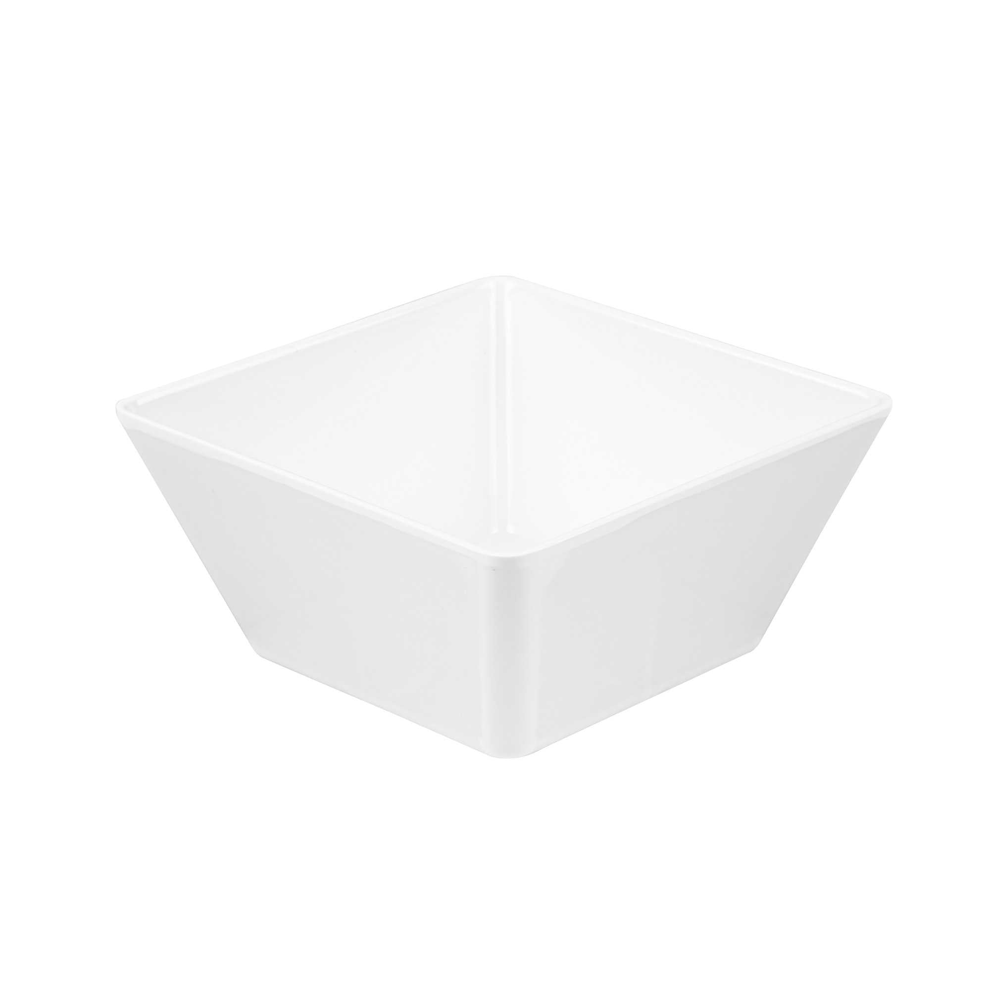 Voga 45 oz Square White Melamine Serving Bowl - Classic - 7" x 7" x 3 1/4" - 10 count box