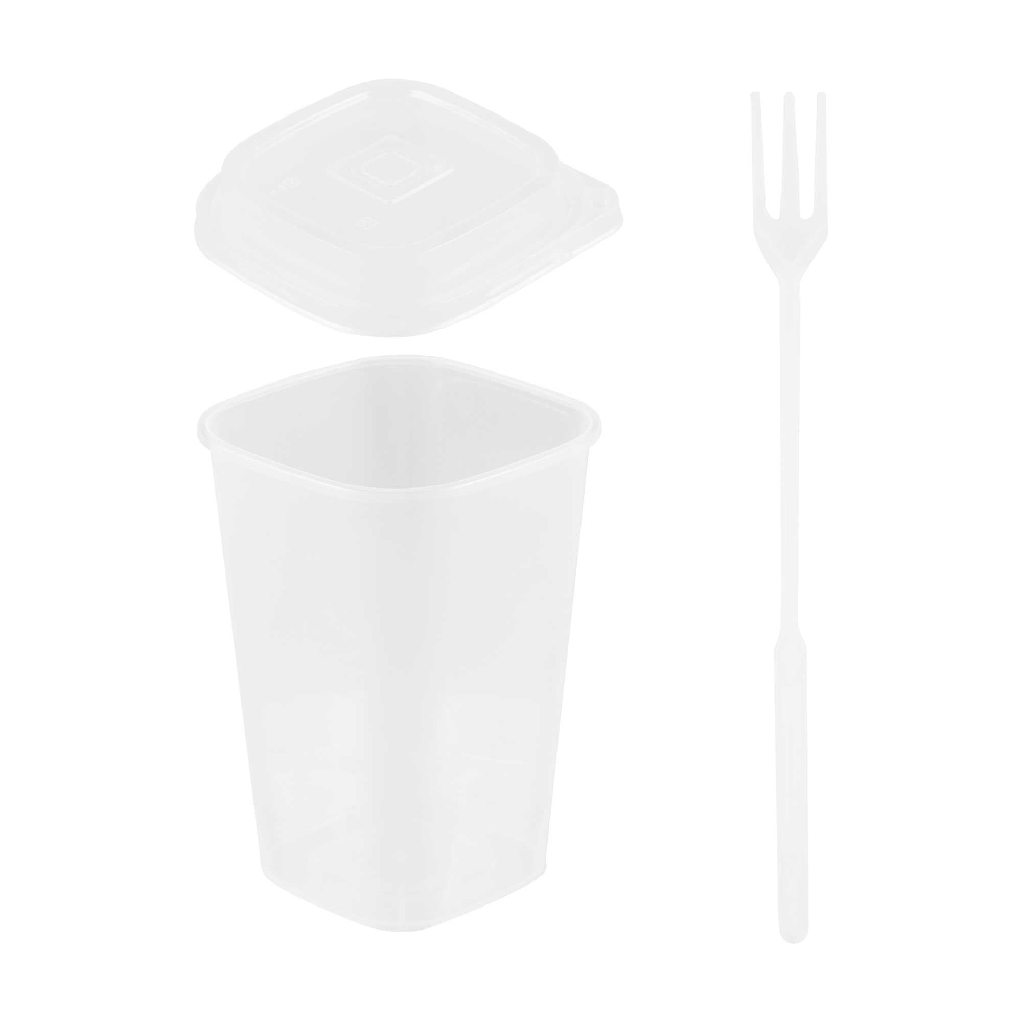Asporto 24 oz Clear Plastic Salad To Go Cup - with Clear Lid and Fork - 3 3/4" x 3 3/4" x 7 1/2" - 100 count box