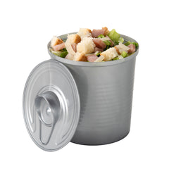 Mini Serve 4 oz Round Silver Plastic Tin Can - with Lid - 2 1/2