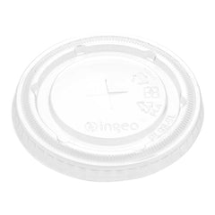 Sustain Round Clear PLA Plastic Flat Lid - For 9, 12, 16 and 20 oz Drinking Cup, Compostable - 100 count box