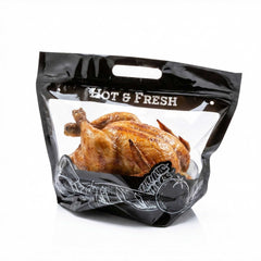 Bag Tek Black Plastic Rotisserie Chicken / Hot Food Bag - Hot & Fresh - 12 3/4