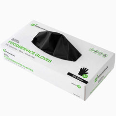 Serve Secure Black TPE Hybrid Plastic Medium Foodservice Gloves - Latex Free, Powder Free - 10 1/4