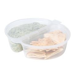 Futura 6 oz Clear Plastic Snack / Condiment Container - with Lid, 2-Compartment, Microwavable - 5