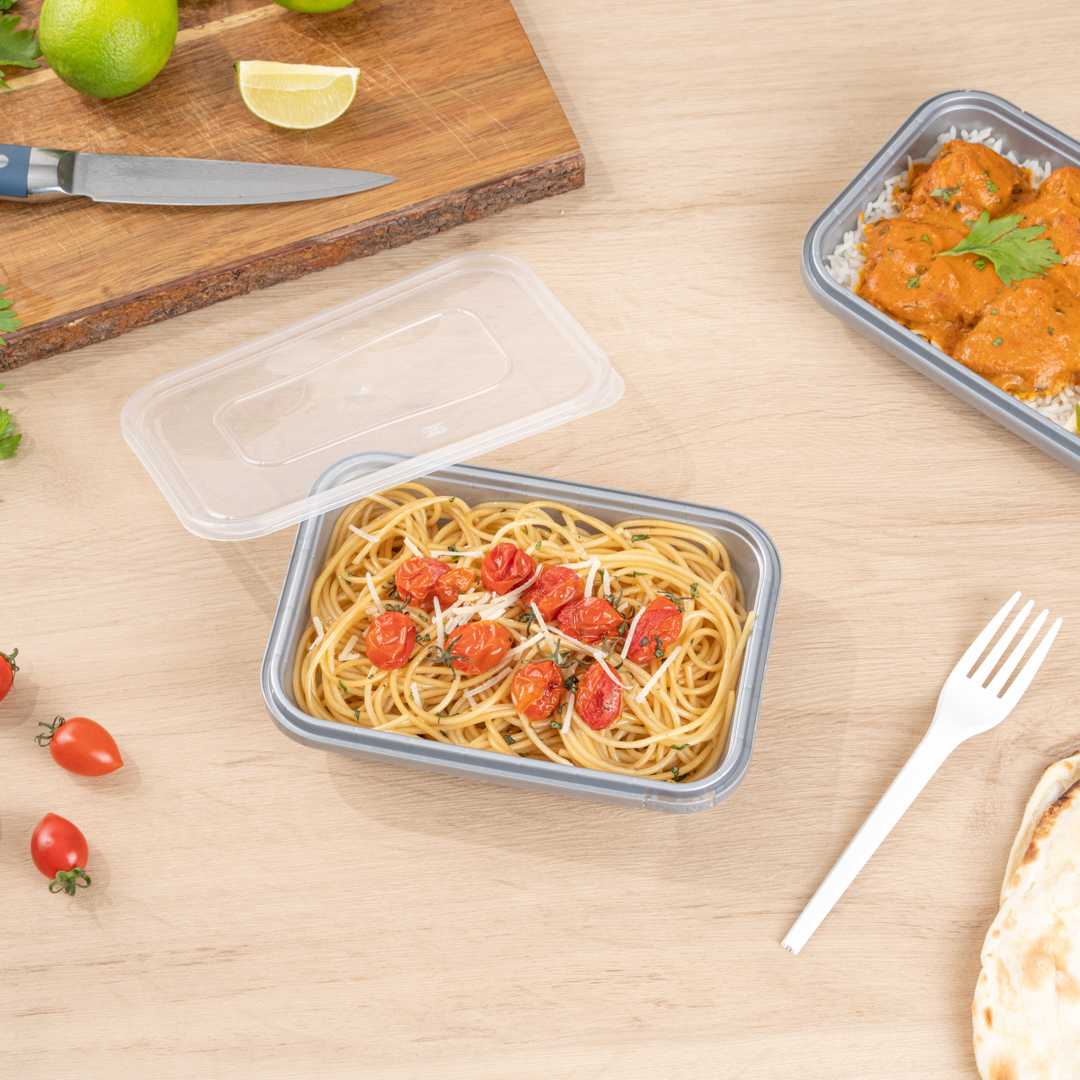 Futura 24 oz Silver Plastic Tamper-Evident Container - with Clear Lid, Microwavable - 7" x 4 3/4" x 1 3/4" - 100 count box