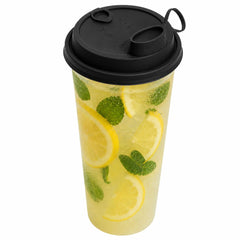 Bev Tek Black Plastic 2-in-1 Straw or Sippy Cup Lid - with Two Plugs, Fits 12, 16 and 24 oz - 25 count box