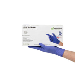 Low Derma Blue Extra Large Nitrile Gloves - Hypoallergenic, Non-Sterile, Powder-Free - 100 count box