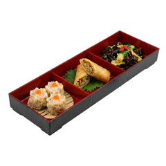 Bento Tek Black and Red Japanese Style Bento Tray - 3 Compartments - 14