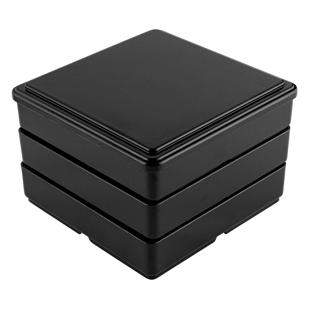 Bento Tek Square Black and Red Japanese Style Bento Box - 4 Compartments, 3 Layers - 8 1/4" x 8 1/4" x 6" - 1 count box
