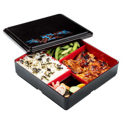 Bento Tek Square Black and Red Japanese Style Bento Box - 5 Compartments - 8 1/4