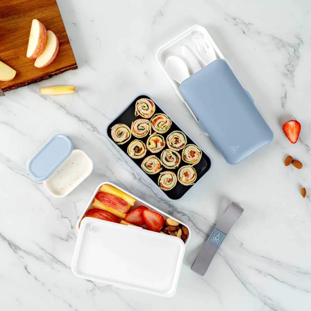 Bento Tek 41 oz Blue and White Buddha Box All-in-One Lunch Box - with Utensils, Sauce Cup - 7 1/4" x 4 1/4" x 4" - 1 count box