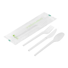 Basic Nature White CPLA Plastic Cutlery Set - Compostable Wrapper, Heat-Resistant - 6 1/2