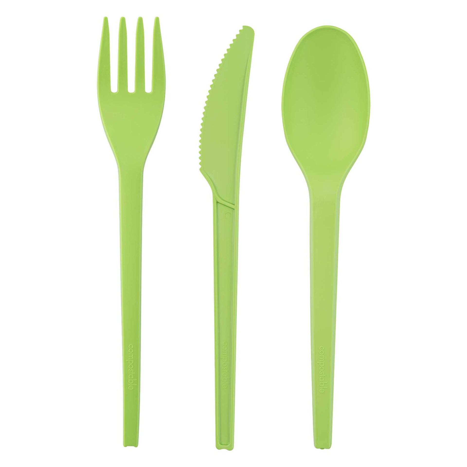 Basic Nature Green CPLA Plastic Cutlery Set - Heat-Resistant, Compostable - 6 1/2" - 290 count box