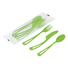 Basic Nature Green CPLA Plastic Cutlery Set - Compostable Wrapper, Heat-Resistant - 7 1/2