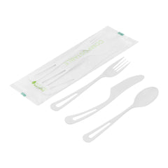 Basic Nature White CPLA Plastic Cutlery Set - Compostable Wrapper, Heat-Resistant - 7 1/2