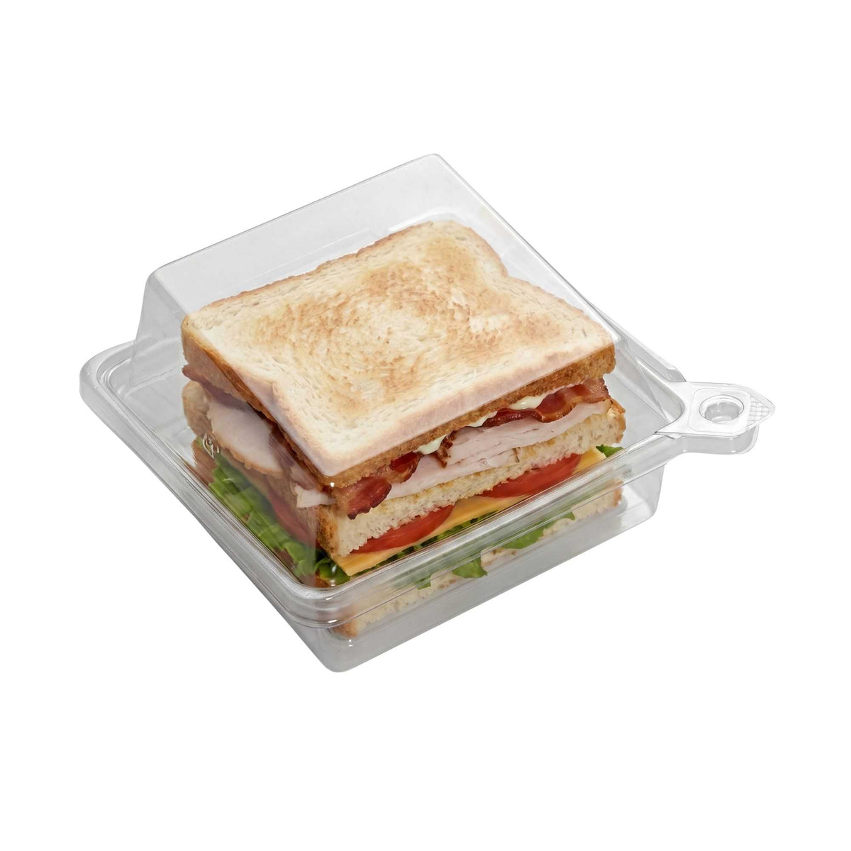 Tamper Tek Square Clear Plastic Sandwich Container - with Lid, Tamper-Evident - 5 3/4" x 5 1/2" x 2 1/2" - 100 count box