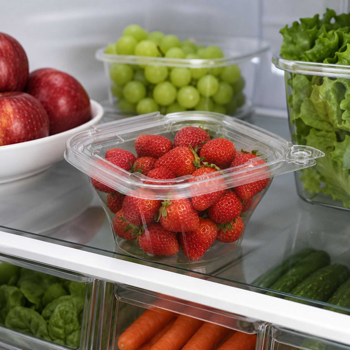 Tamper Tek 8 oz Square to Round Clear Plastic Deli / Snack Container - with Lid, Tamper-Evident - 4 3/4" x 5" x 1 3/4" - 100 count box