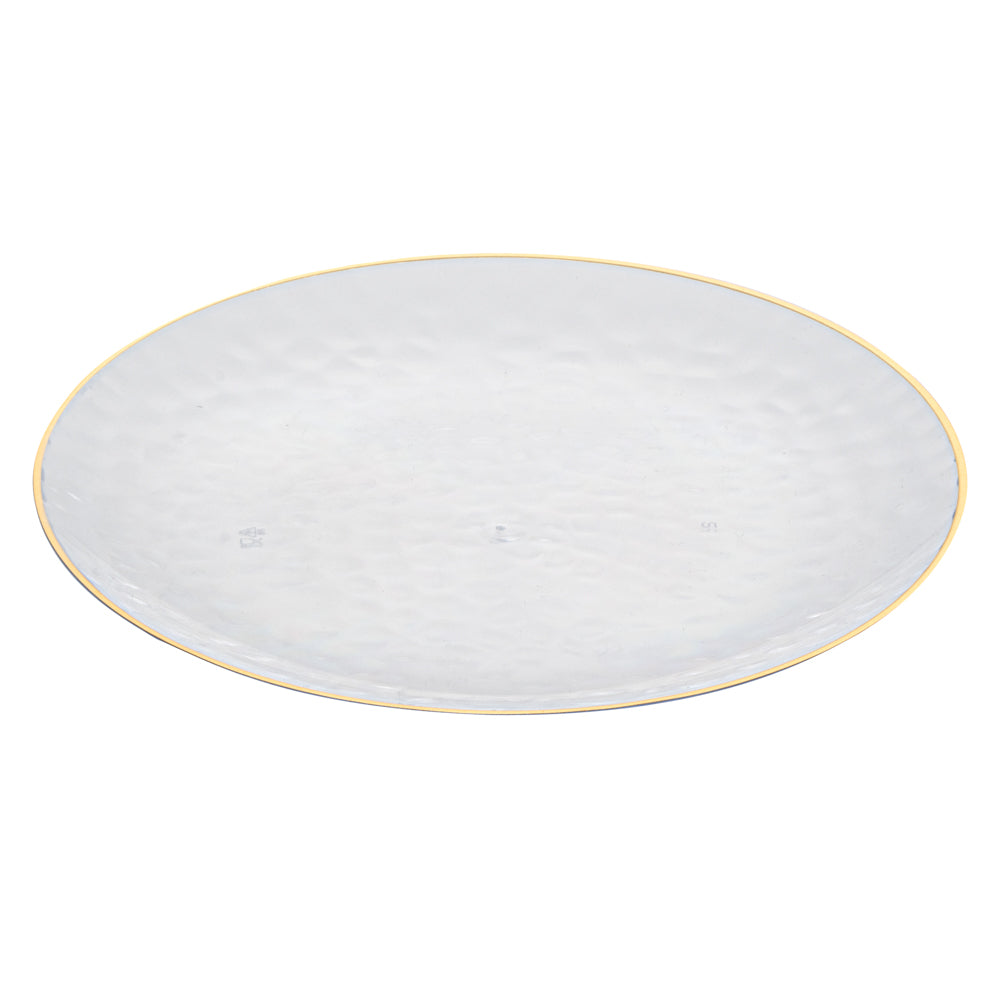 Moderna Round Clear Plastic Gold-Rimmed Plate - Hammered - 7" x 7" x 1/2" - 200 count box