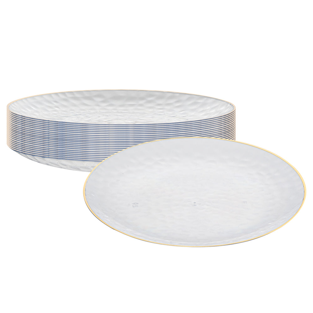 Moderna Round Clear Plastic Gold-Rimmed Plate - Hammered - 7" x 7" x 1/2" - 200 count box