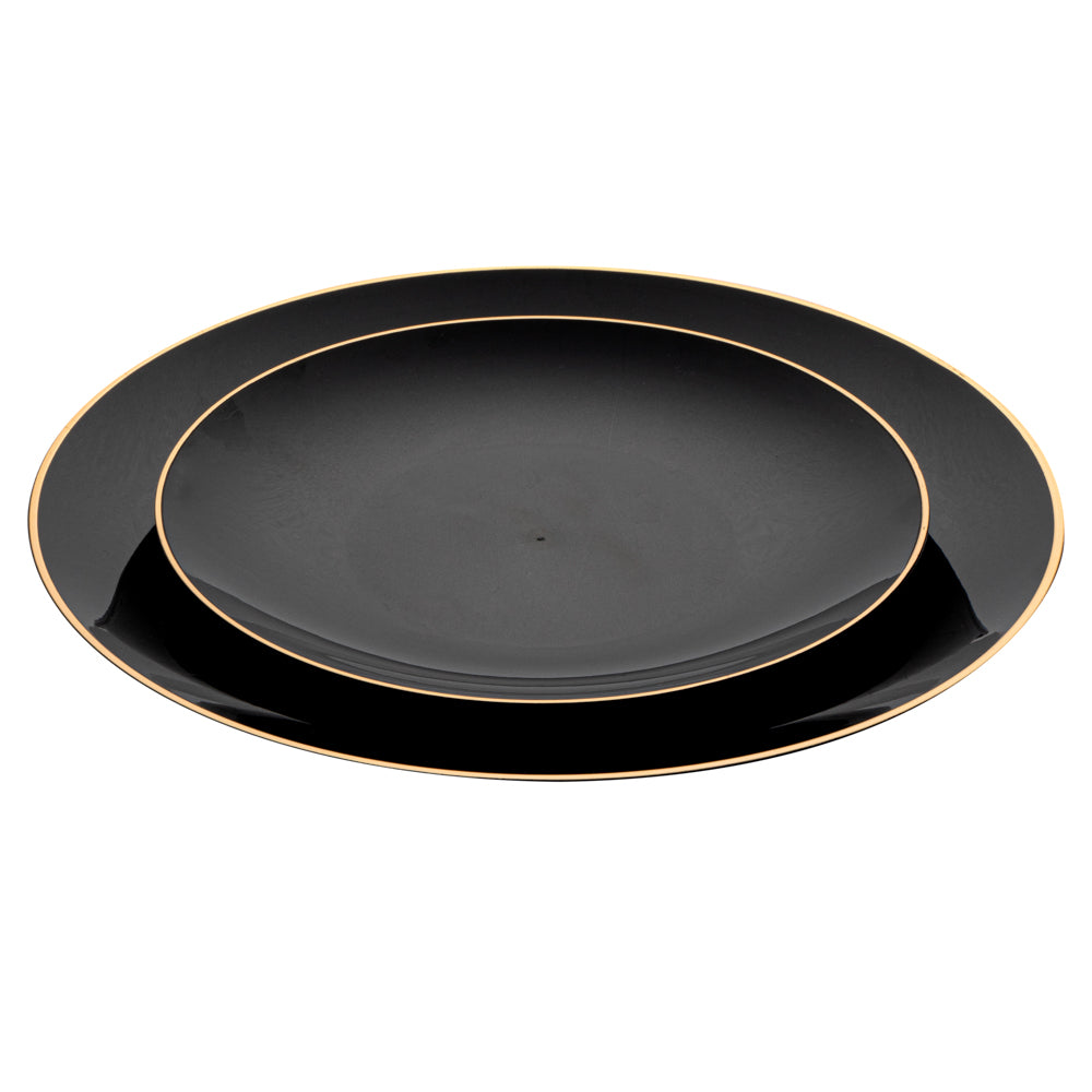 Moderna Round Black Plastic Gold-Rimmed Plate Set - Includes 7" and 10" Plate Sets - 40 count box