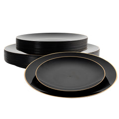 Moderna Round Black Plastic Gold-Rimmed Plate Set - Includes 7