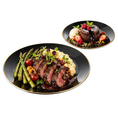 Moderna Round Black Plastic Gold-Rimmed Plate Set - Includes 7