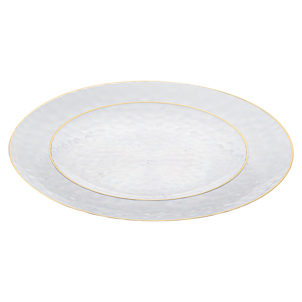 Moderna Round Clear Plastic Gold-Rimmed Plate Set - Hammered, Includes 7" and 10" Plate Sets - 40 count box