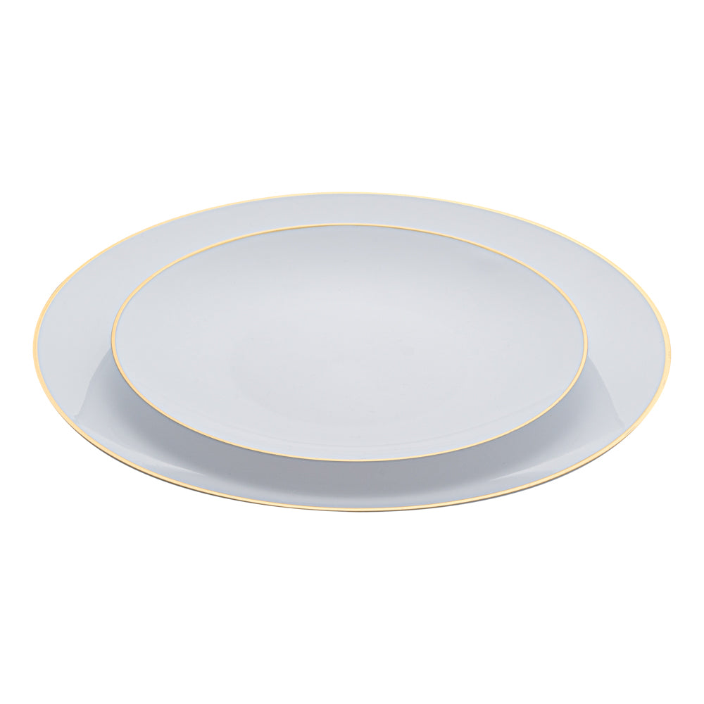 Moderna Round White Plastic Gold-Rimmed Plate Set - Includes 7" and 10" Plate Sets - 40 count box
