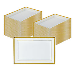 Moderna Rectangle White Plastic Gold-Rimmed Plate - 9 1/2