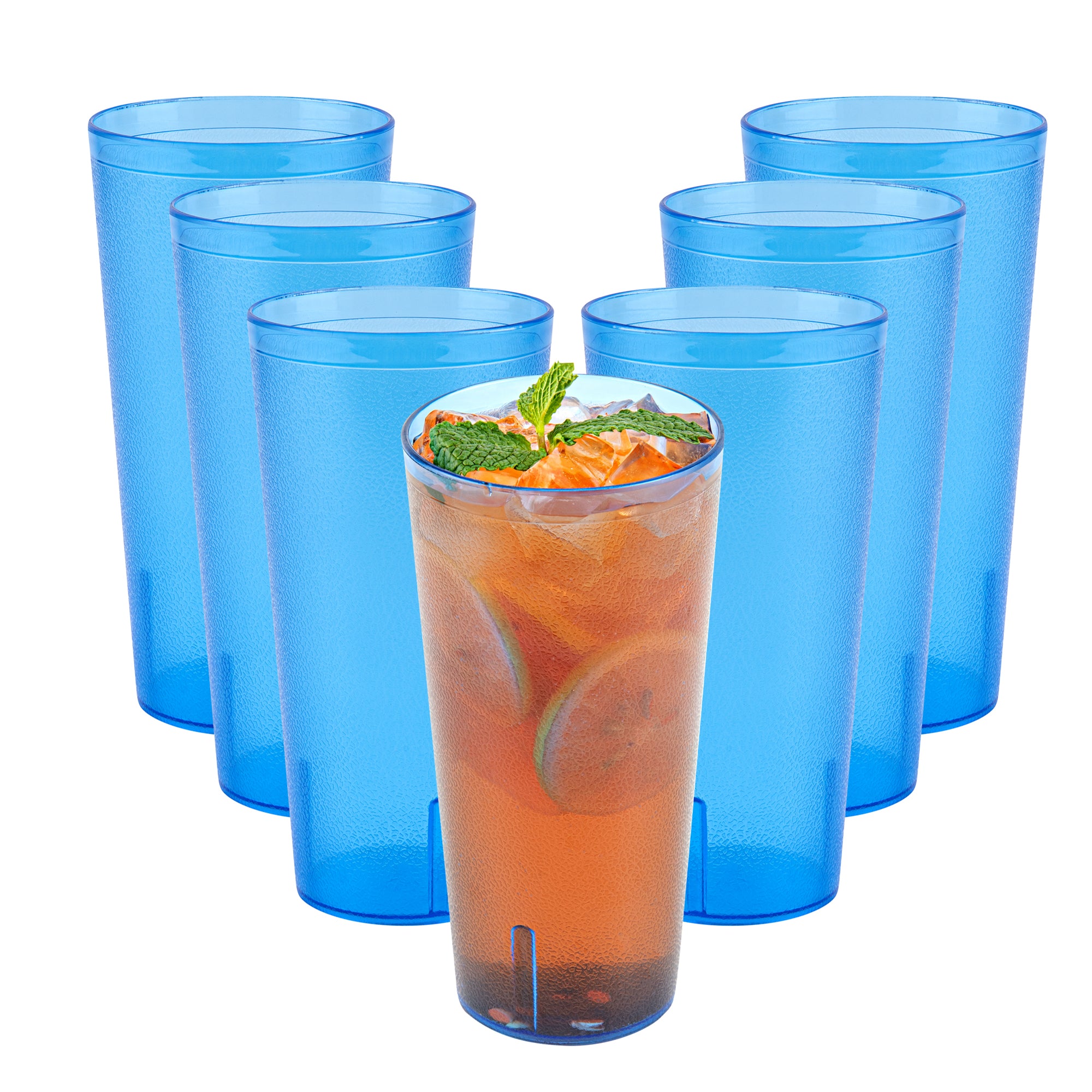 Bev Tek 24 oz Blue SAN Plastic Tumbler - Pebbled - 3 1/2" x 3 1/2" x 7" - 50 count box