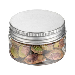 Chef 101 1 oz Round Clear Plastic Candy and Snack Jar - with Silver Aluminum Lid - 2