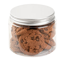 Chef 101 16 oz Round Clear Plastic Candy and Snack Jar - with Silver Aluminum Lid - 3 3/4
