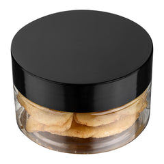 Chef 101 4 oz Round Clear Plastic Candy and Snack Jar - with Black Plastic Lid - 2 3/4