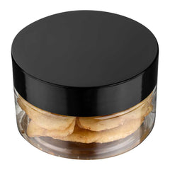 Chef 101 4 oz Round Clear Plastic Candy and Snack Jar - with Black Plastic Lid - 2 3/4
