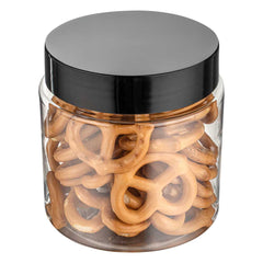 Chef 101 8 oz Round Clear Plastic Candy and Snack Jar - with Black Plastic Lid - 3