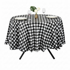 Table Tek Round Black Gingham Plastic Table Cover - 84