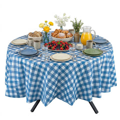 Table Tek Round Blue Gingham Plastic Table Cover - 84