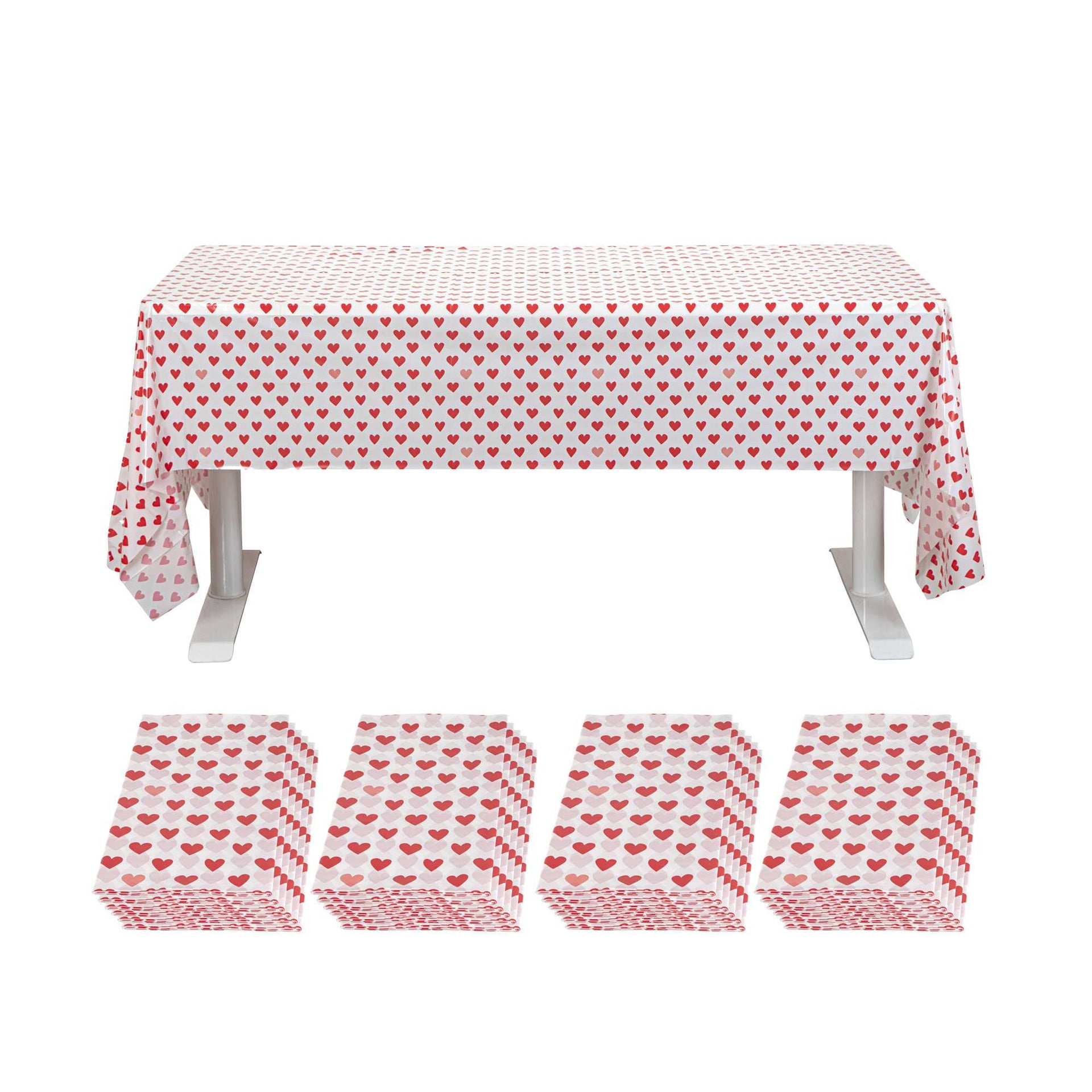 Table Tek Rectangle Assorted Hearts Plastic Table Cover - 108" x 54" - 20 count box