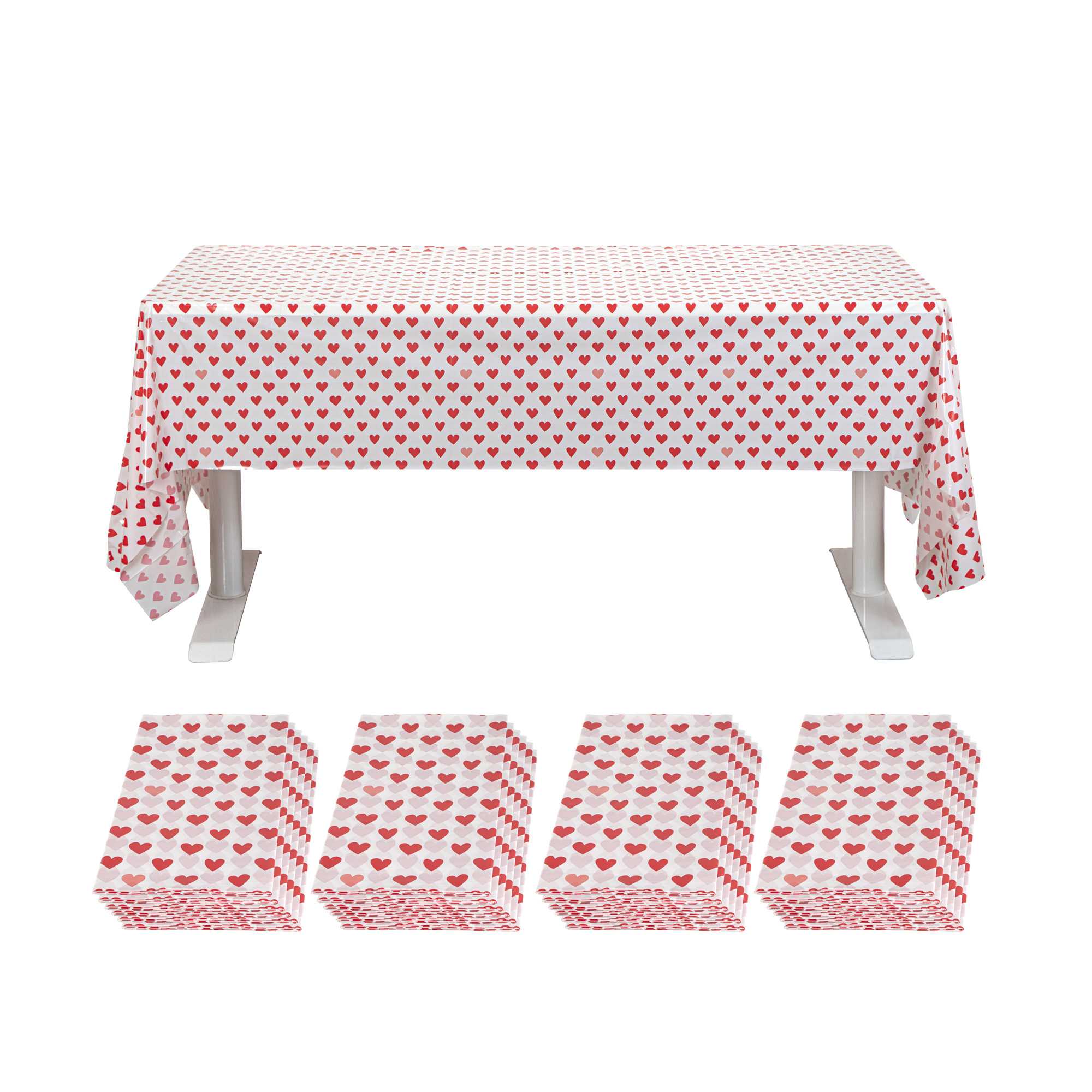 Table Tek Rectangle Assorted Hearts Plastic Table Cover - 108" x 54" - 20 count box
