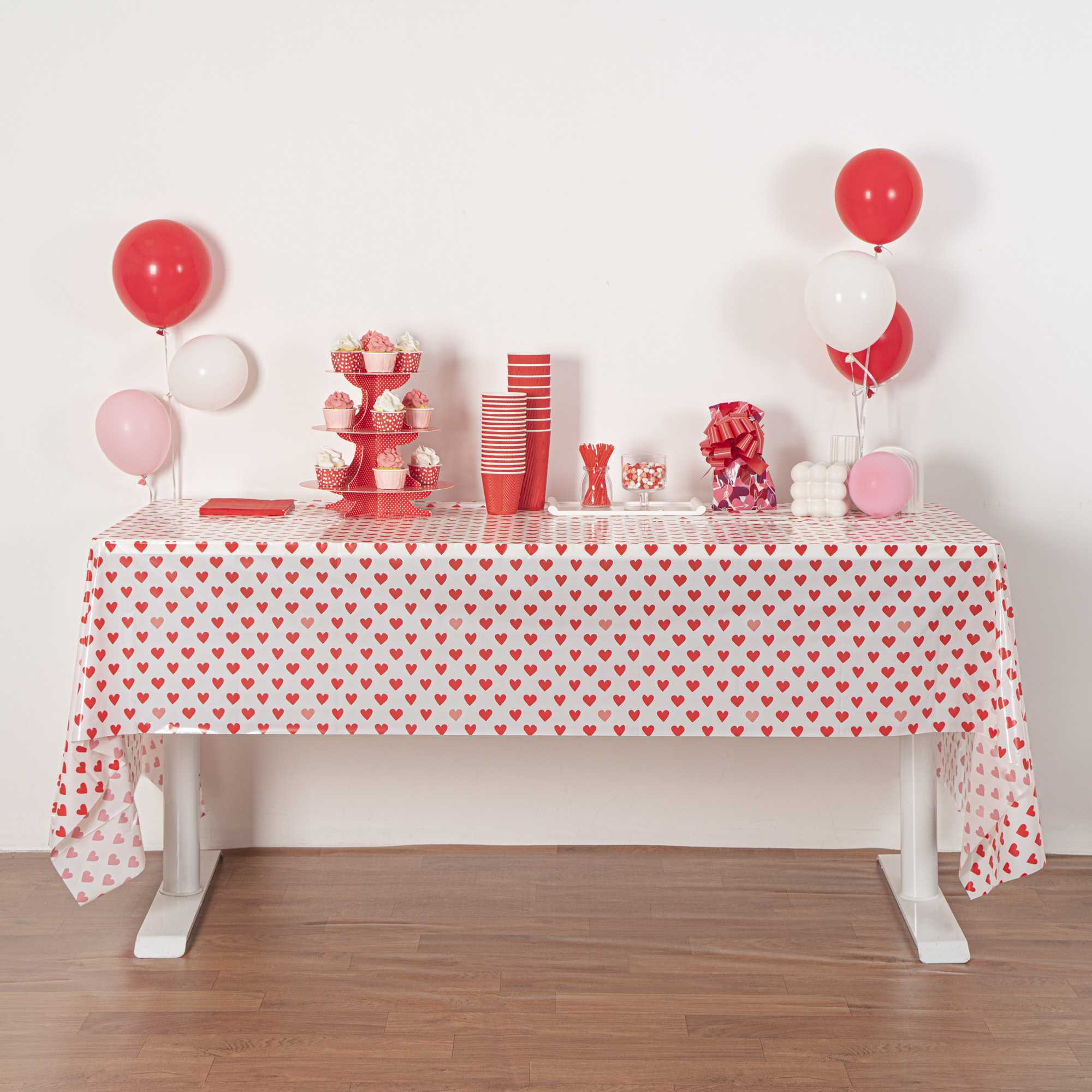 Table Tek Rectangle Assorted Hearts Plastic Table Cover - 108" x 54" - 20 count box