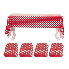 Table Tek Rectangle Red with White Polka Dots Plastic Table Cover - 108
