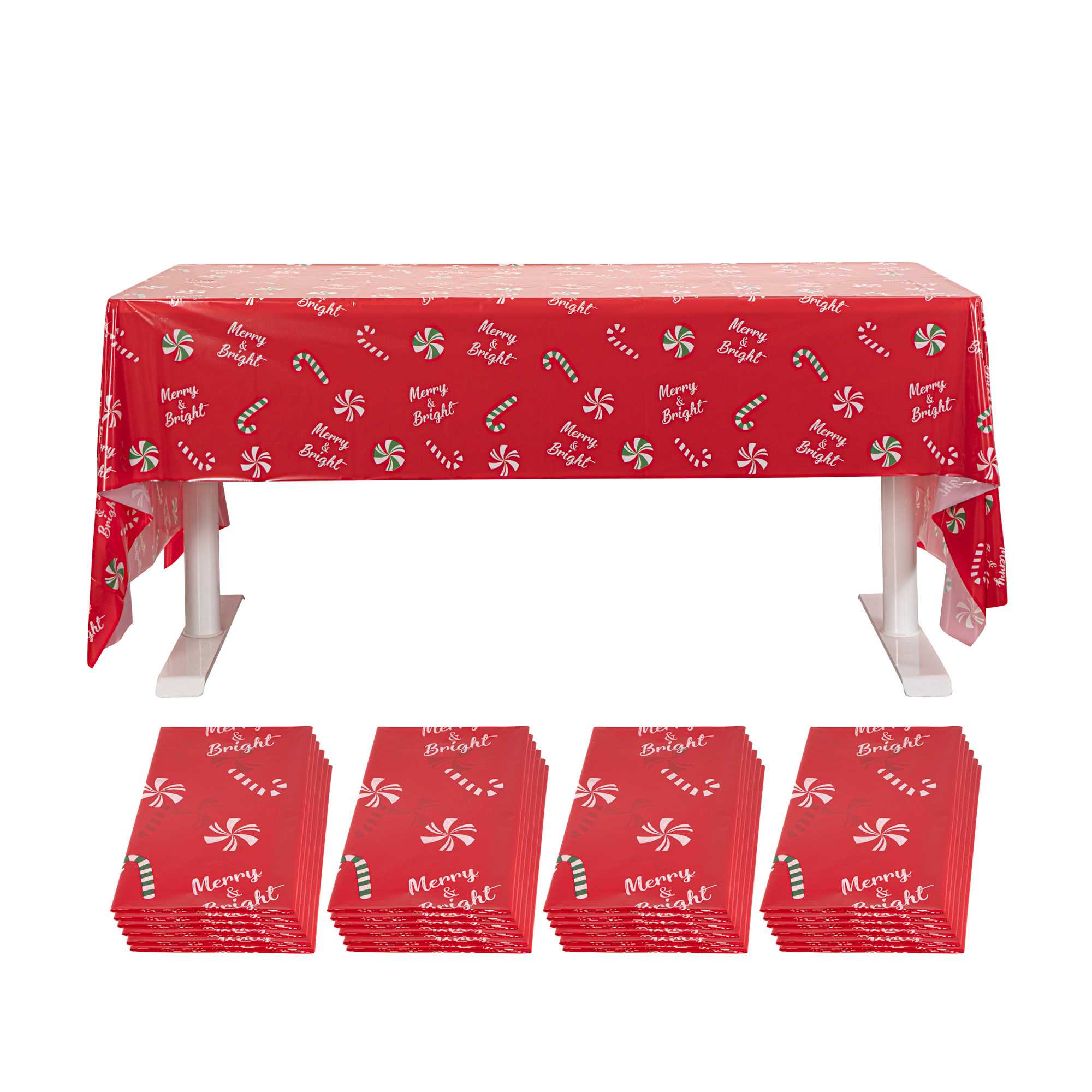 Table Tek Rectangle Christmas Candy Cane Plastic Table Cover - 108" x 54" - 20 count box