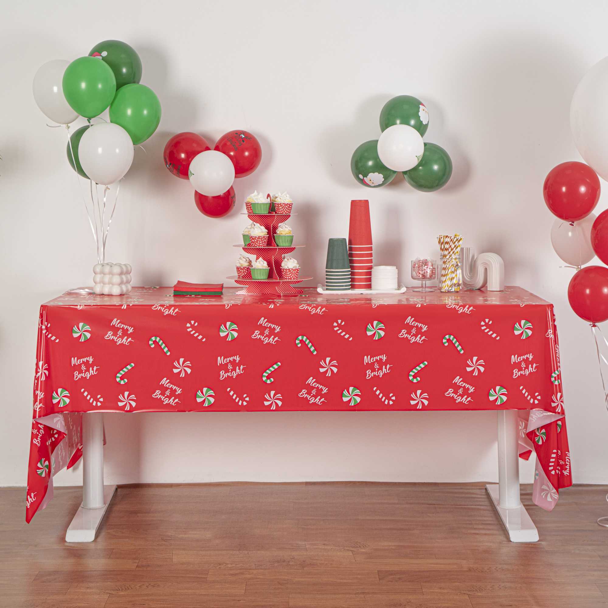 Table Tek Rectangle Christmas Candy Cane Plastic Table Cover - 108" x 54" - 20 count box