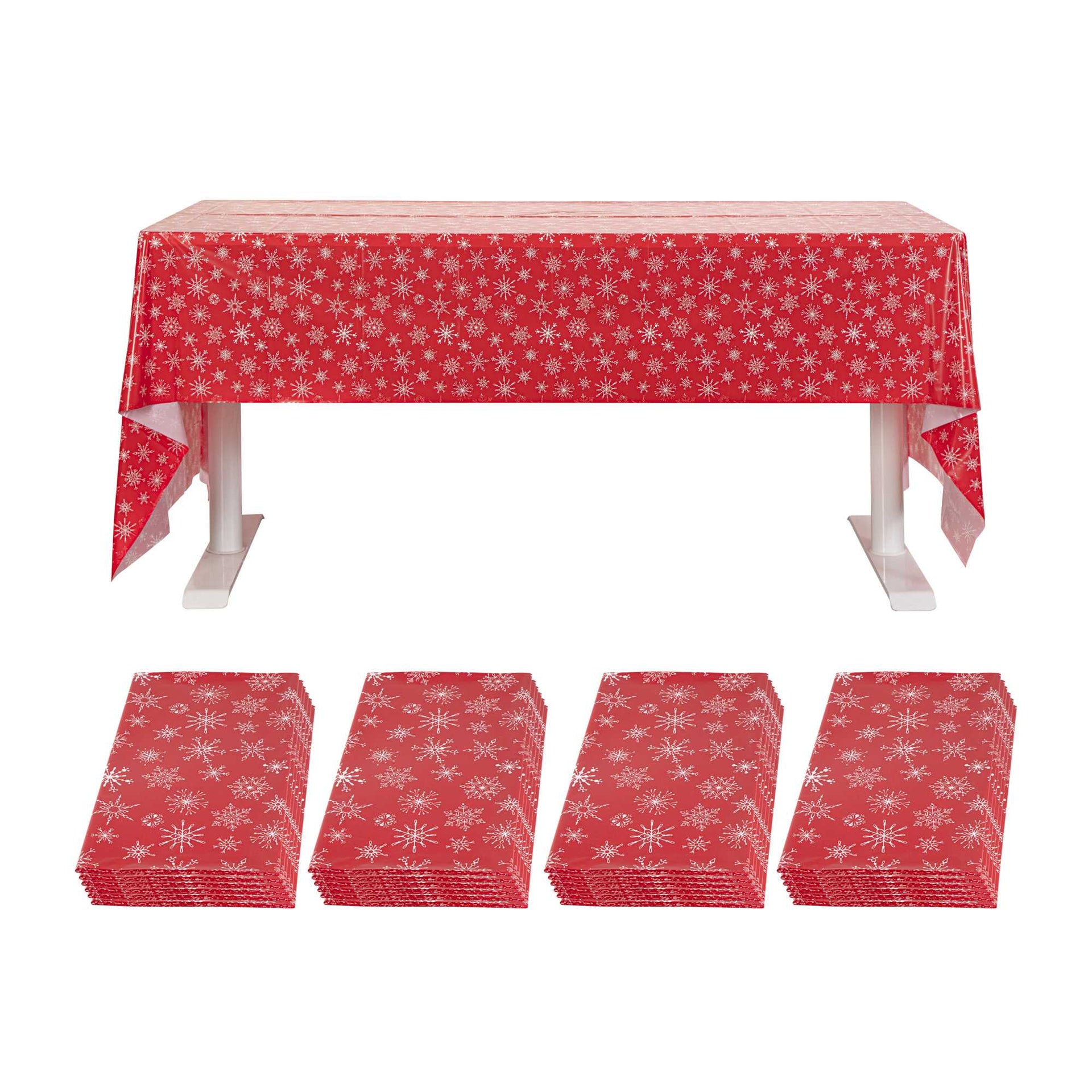 Table Tek Rectangle Christmas Snowflake Plastic Table Cover - 108" x 54" - 20 count box