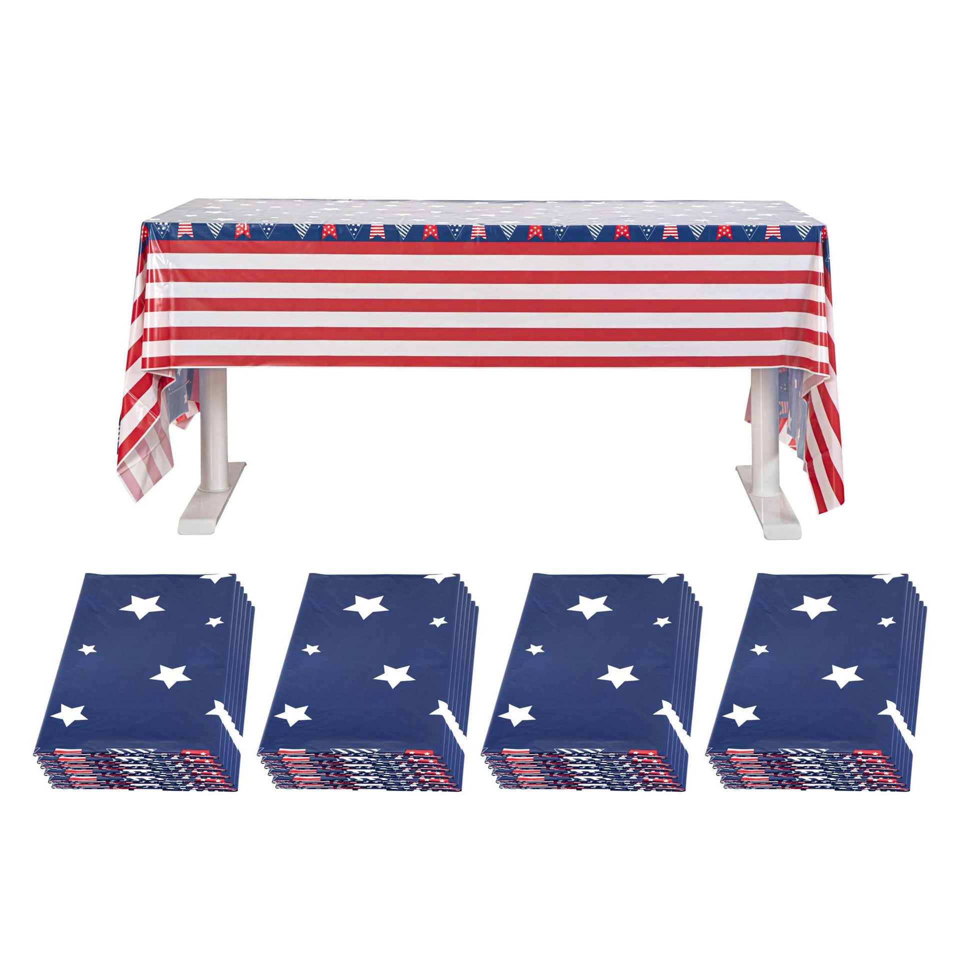Table Tek Rectangle US Flag Plastic Table Cover - 108" x 54" - 20 count box