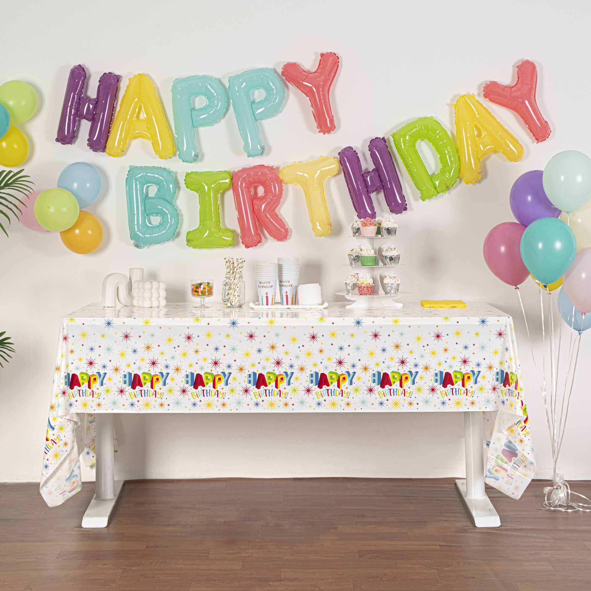 Table Tek Rectangle Happy Birthday Plastic Table Cover - 108" x 54" - 20 count box
