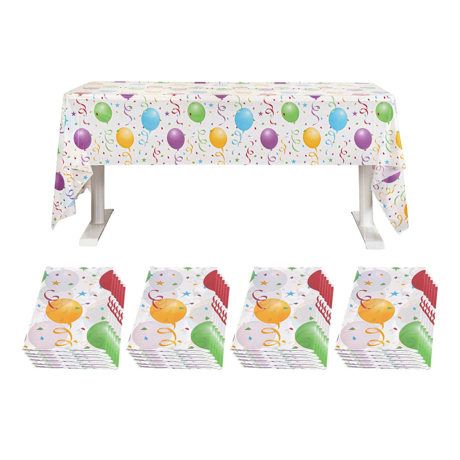 Table Tek Rectangle Assorted Balloon Plastic Table Cover - 108" x 54" - 20 count box