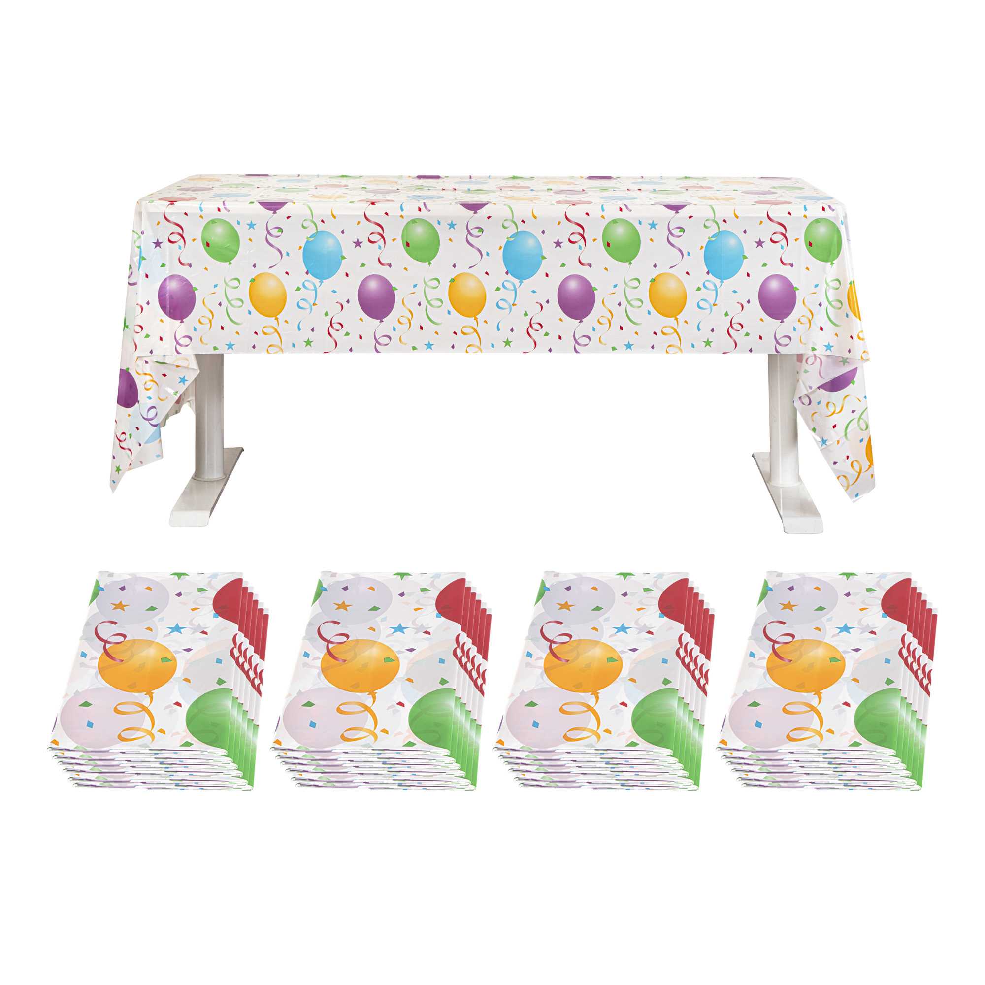 Table Tek Rectangle Assorted Balloon Plastic Table Cover - 108" x 54" - 20 count box