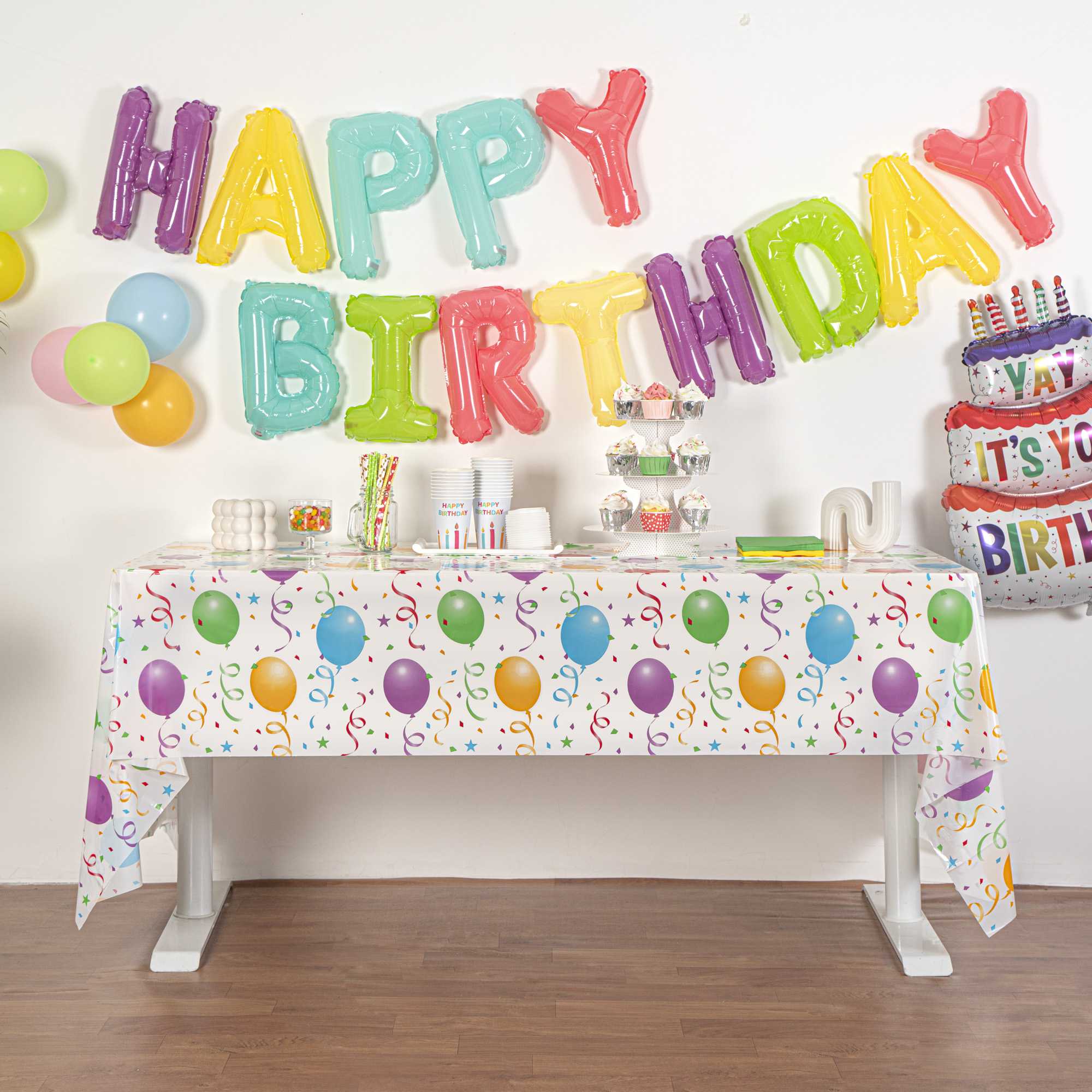 Table Tek Rectangle Assorted Balloon Plastic Table Cover - 108" x 54" - 20 count box