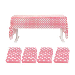 Table Tek Rectangle Pink with White Polka Dots Plastic Table Cover - 108
