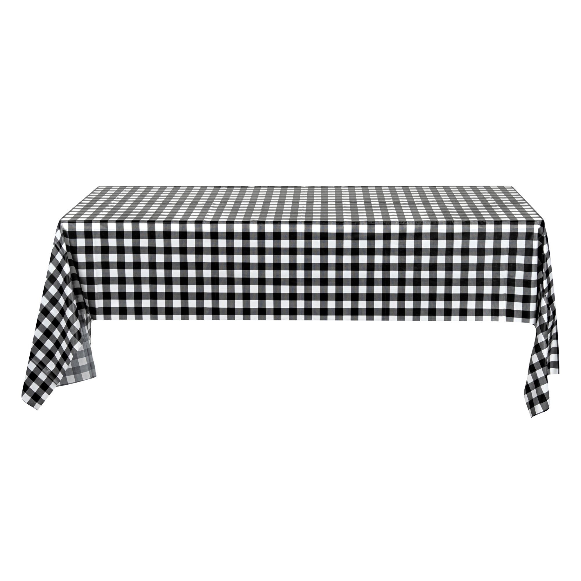 Table Tek Rectangle Black Gingham Plastic Table Cover - 108" x 54" - 2 count box